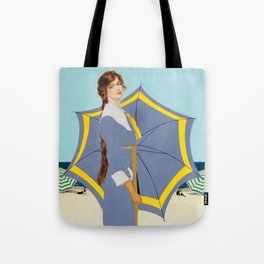 C Coles Phillips “Beach Umbrella” Fadeaway Girl Tote Bag