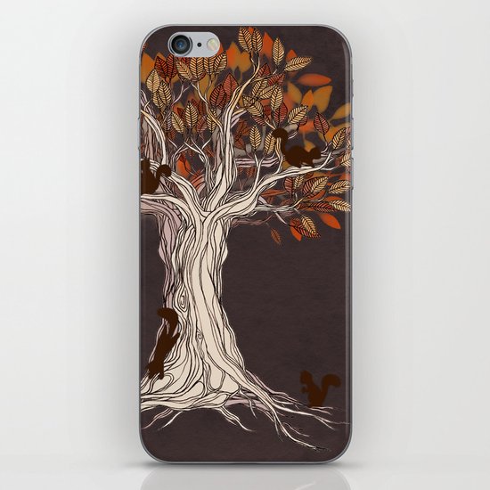 Little Visitors - Autumn tree illustration with squirrels iPhone & iPod Skin