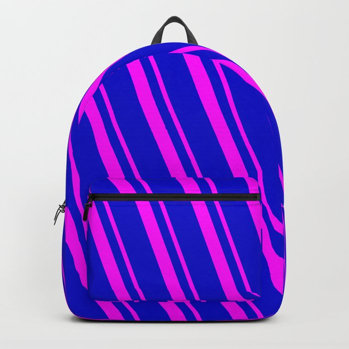 Blue and Fuchsia Colored Striped Pattern Backpack