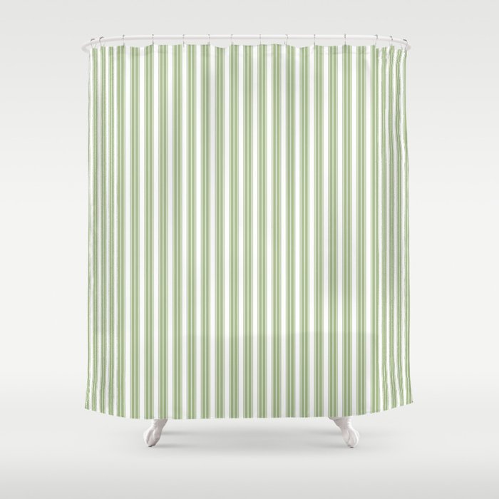 Vintage Cabana Stripe Pastel Sage Mint Green Retro Boho Coastal Beach Vibe Shower Curtain