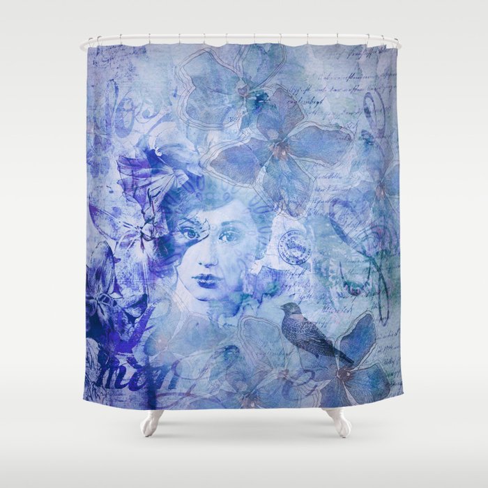 Lost Moments Woman Nostalgic Portrait In Shades Of Blue Shower Curtain