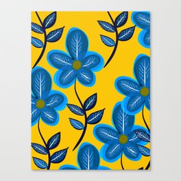 Blue Flowers and Yellow Pattern Canvas Print