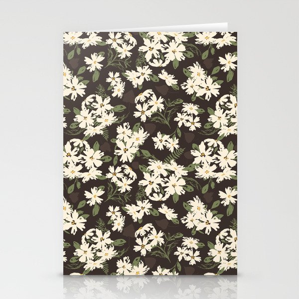 Cream and yellow flowers over brown background Stationery Cards