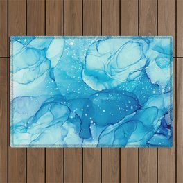 Iceberg Dreams Blue Abstract 521 Alcohol Ink Painting by Herzart similar to watercolor Outdoor Rug