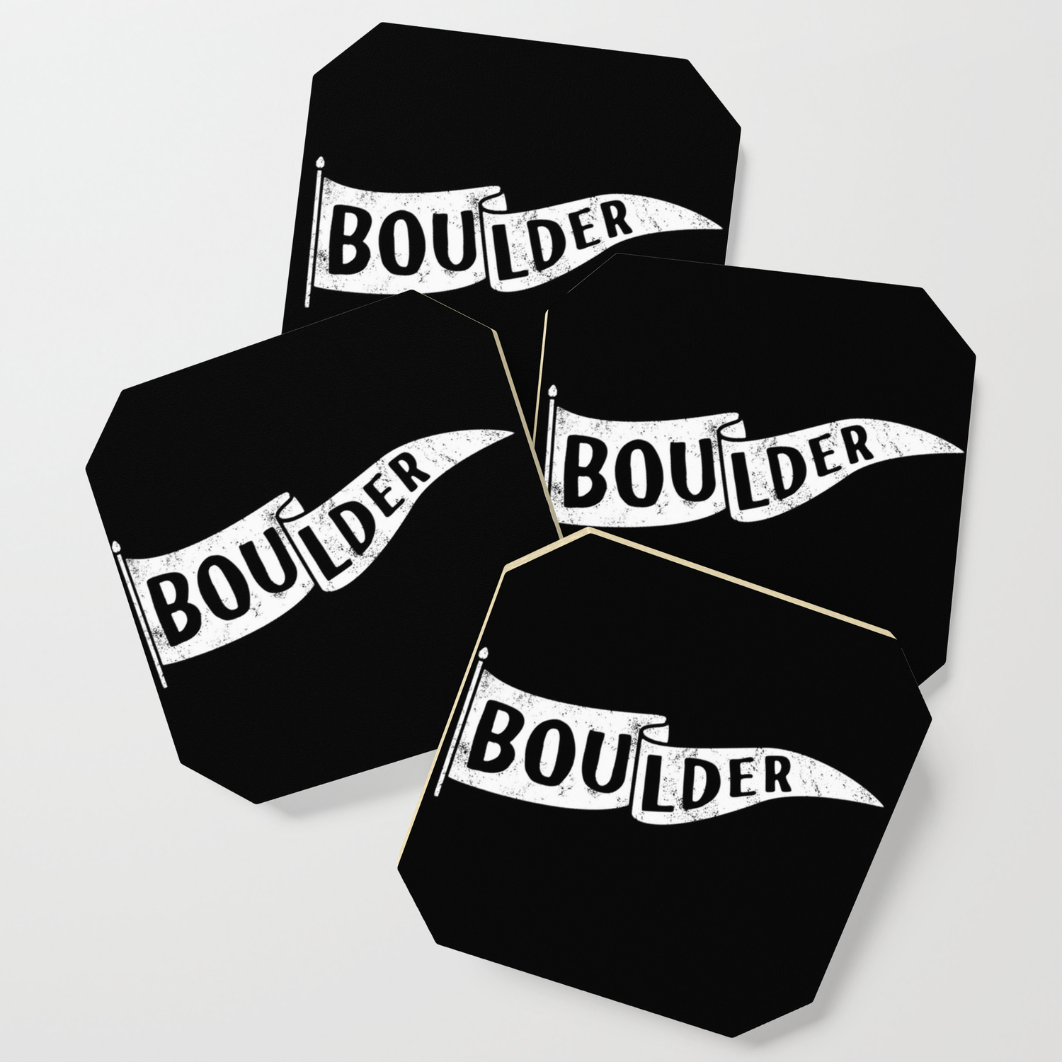 Boulder Colorado Pennant Flag B W University College Dorm Room Graphic Design Decor Black White Coaster By Bouldermerchco Society6