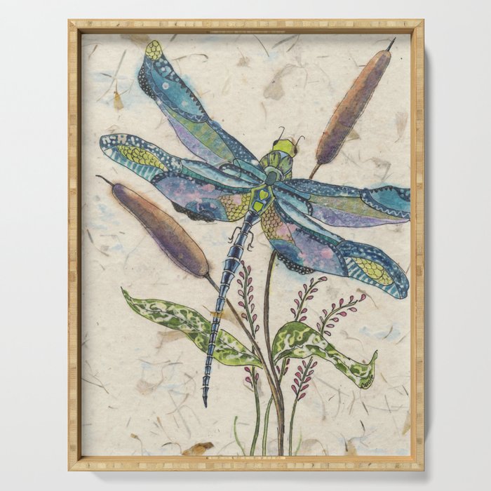 ""Dragonflies and Cattails" Serving Tray