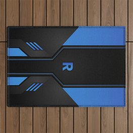 R Letter Personalized Gamer's Blue & Black Gradient Tech Sporty Design, Gaming Case for 13 Pro Max Outdoor Rug