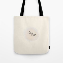 Sketched Dragonfly and Watercolor Brush Stroke on Cream Off-White Tote Bag