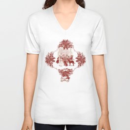 Happy "Pawlidays" Fur Family Toile in Ivory, Red, and Khaki V Neck T Shirt
