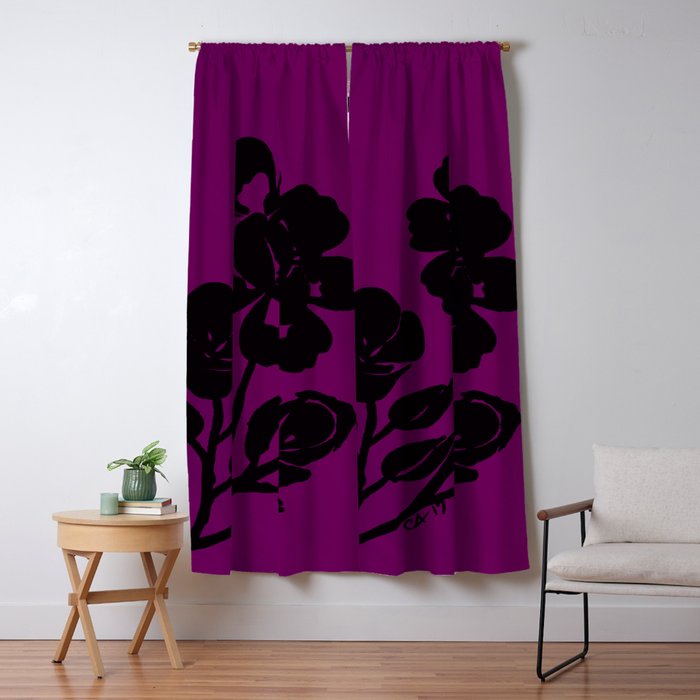 Royal Purple Rose Silhouette Original Design Done With Acrylics Blackout Curtain By Lcapplingphotoart