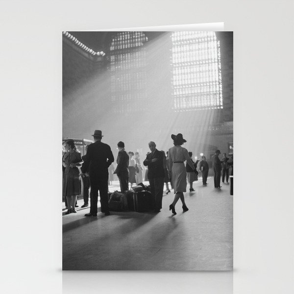 Vintage photo: Travelers in Grand Central Terminal (aka Grand Central Station), New York City - black and white, cleaned and restored, 1941 Stationery Cards
