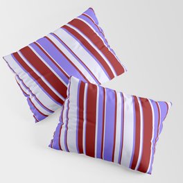 [ Thumbnail: Medium Slate Blue, Lavender & Dark Red Colored Stripes/Lines Pattern Pillow Sham ]