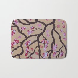 Pink cherry tree branch art on yellow background Bath Mat | Decoration, Spring, Blossom, Background, Fantasy, Floral, Delicate, Flower, Art, Pattern 