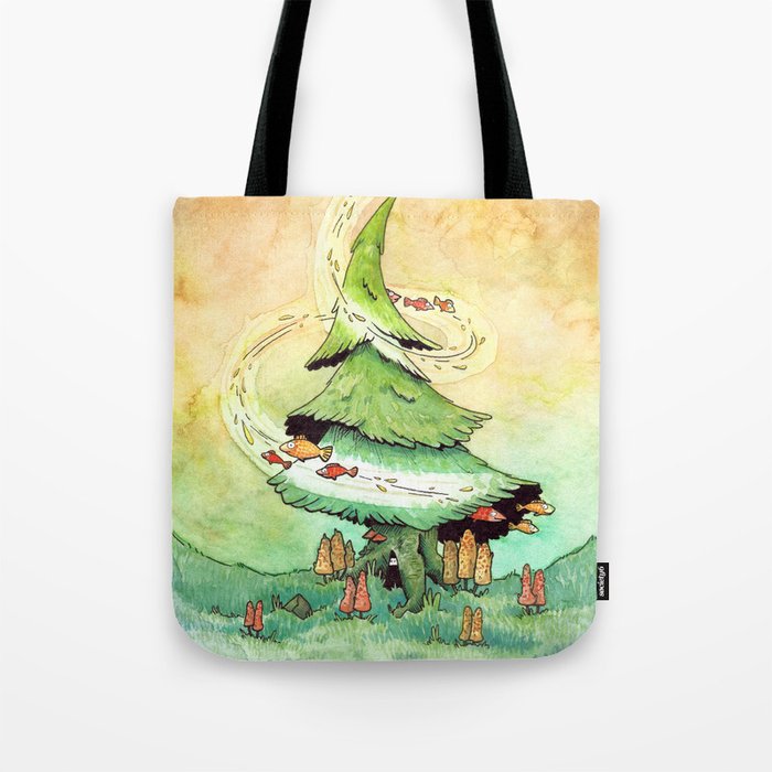 Pine tree with funny fish Tote Bag