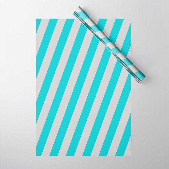 Dark Turquoise & Light Gray Colored Striped/Lined Pattern Wrapping Paper