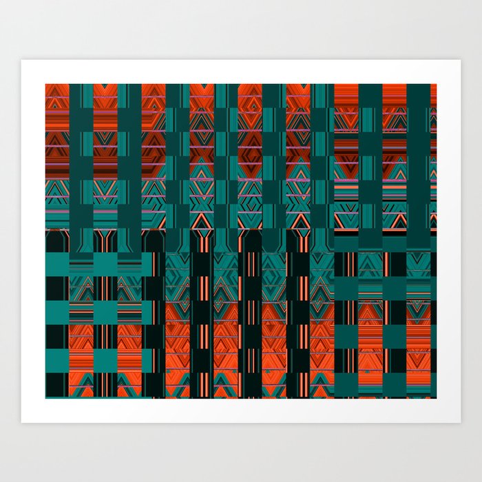 Abstract Geometric Glitch Green Neon Hyperspace Art Print