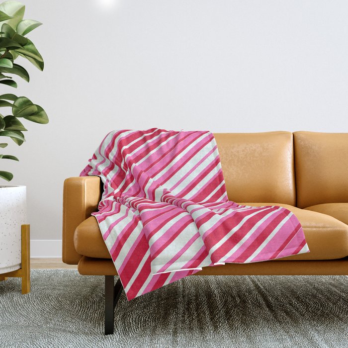 Hot Pink, Crimson, and Mint Cream Colored Stripes/Lines Pattern Throw Blanket