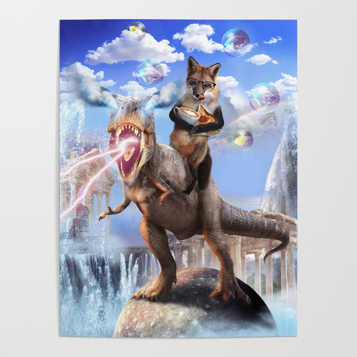 Fox Riding Dinosaur Poster by Random Galaxy