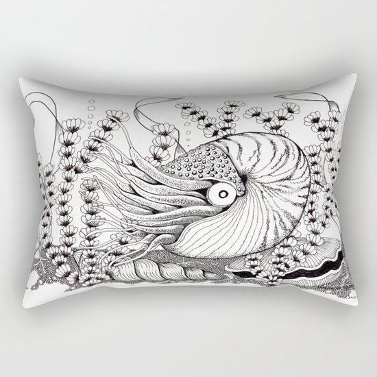 Zentangle Nautilus in the Ocean Illustration Rectangular Pillow