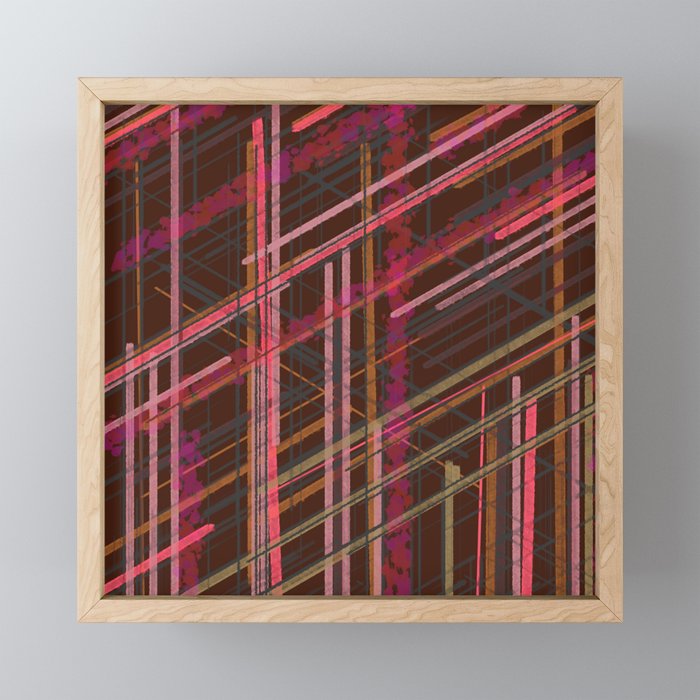 Amazing Lines Hot Coral and Raspberry  Framed Mini Art Print