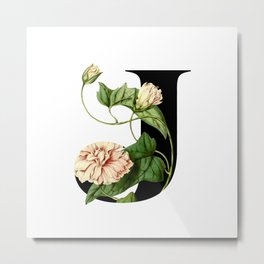 Secret Garden in Letter J / with Vintage Feel Metal Print | Minimal, Elegant, Minimalism, Flower, Font, Bloom, Digital, Abstraction, Contrast, Typography 