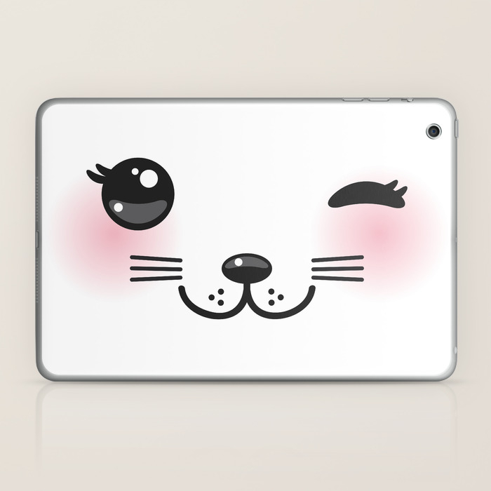 Kawaii Funny Cat With Pink Cheeks And Winking Eyes On White Background Laptop Ipad Skin By Ekaterinap Society6 Kawaii Funny Cat With Pink Cheeks And Winking Eyes On White Background Laptop Ipad Skin By Ekaterinap Society6