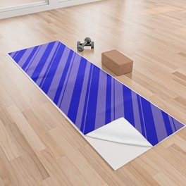[ Thumbnail: Slate Blue and Blue Colored Stripes/Lines Pattern Yoga Towel ]