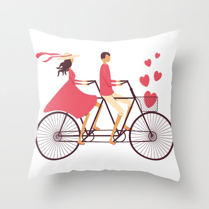 Love Couple riding on the bike Throw Pillow
