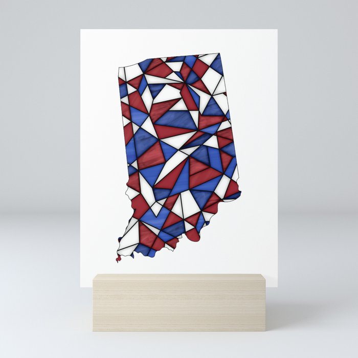 Indiana State map in stained glass style Mini Art Print