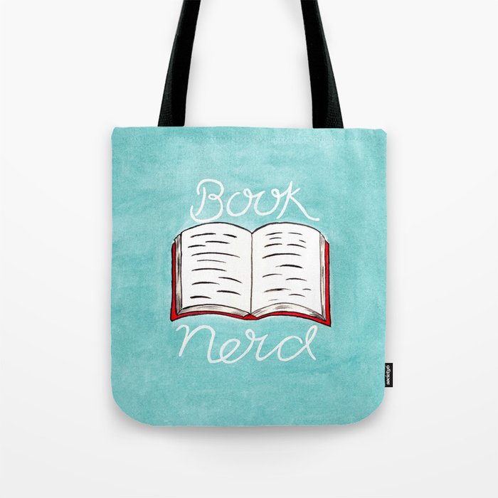 Book Nerd - Watercolour Illustration of a Book With Calligraphy Lettering Quote Tote Bag