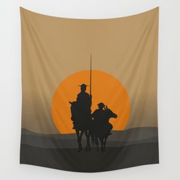 Don Quixote de la Mancha Silhouette, of Cervantes spanish novelist, at sunset Wall Tapestry