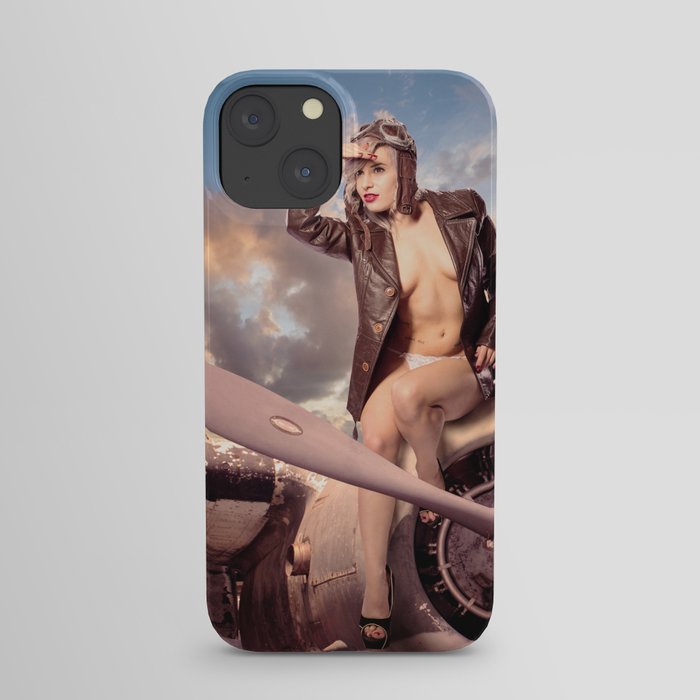 "Captain Felix" - The Playful Pinup - Bomber Jacket Pin-up Girl by Maxwell H. Johnson iPhone Case