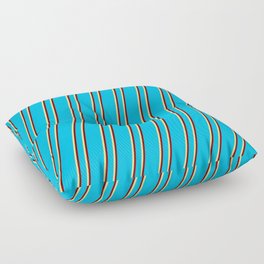 [ Thumbnail: Deep Sky Blue, Tan & Maroon Colored Stripes/Lines Pattern Floor Pillow ]