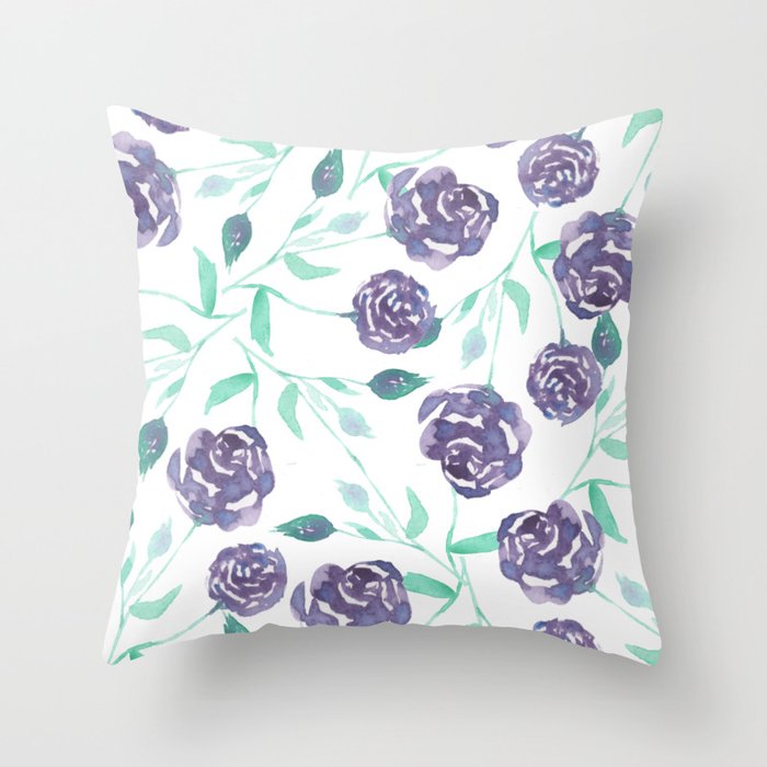 Purple Rose Bush Throw Pillow