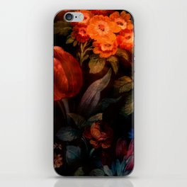vintage botanical oil painting of red flowers in a rustic setting iPhone Skin