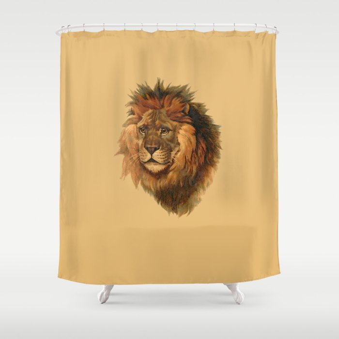 Vintage brown orange yellow lion large cat Shower Curtain