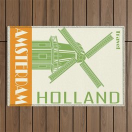 Amsterdam Holland Green And Orange Windmill Outdoor Rug