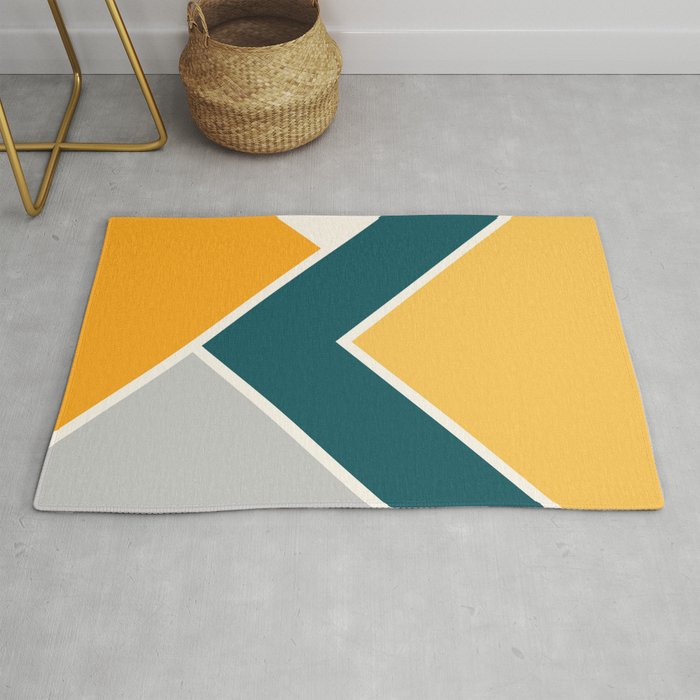 Navy blue arrow with colorful triangles Rug