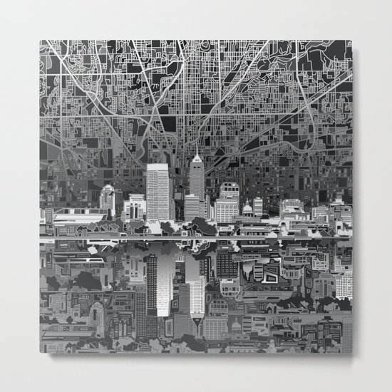 indianapolis city skyline black and white Metal Print