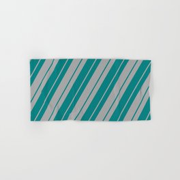 [ Thumbnail: Teal & Dark Grey Colored Lined/Striped Pattern Hand & Bath Towel ]