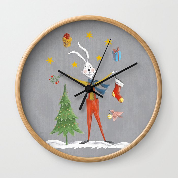 Rabbit celebrating Christmas Wall Clock