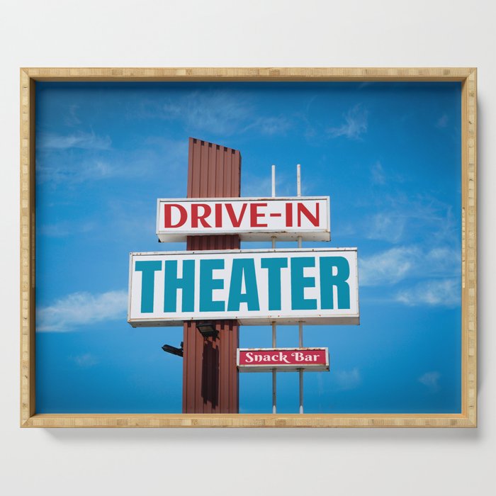 Drive-In Theater and blue sky Serving Tray