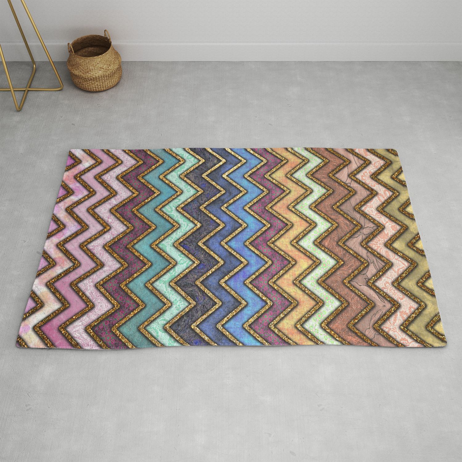Colorful Gold Chevron Pattern Rug By, Gold Chevron Rug