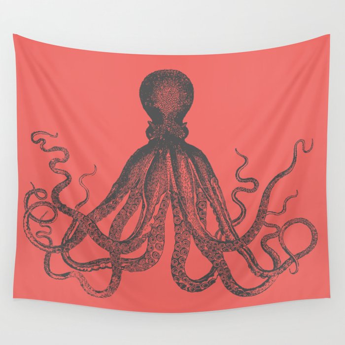 Octopus in Coral  Wall Tapestry