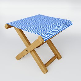 Bright Blue Minimalist Greek Key Squares Folding Stool