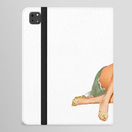 Vintage Pin Up Girl With Two Vinyls, A Green Skirt And Red Nails iPad Folio Case