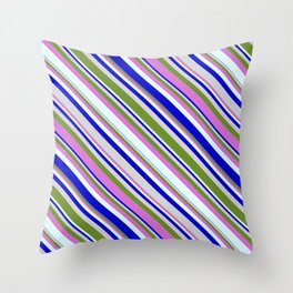 [ Thumbnail: Colorful Light Grey, Green, Orchid, Light Cyan, and Blue Colored Lined/Striped Pattern Throw Pillow ]