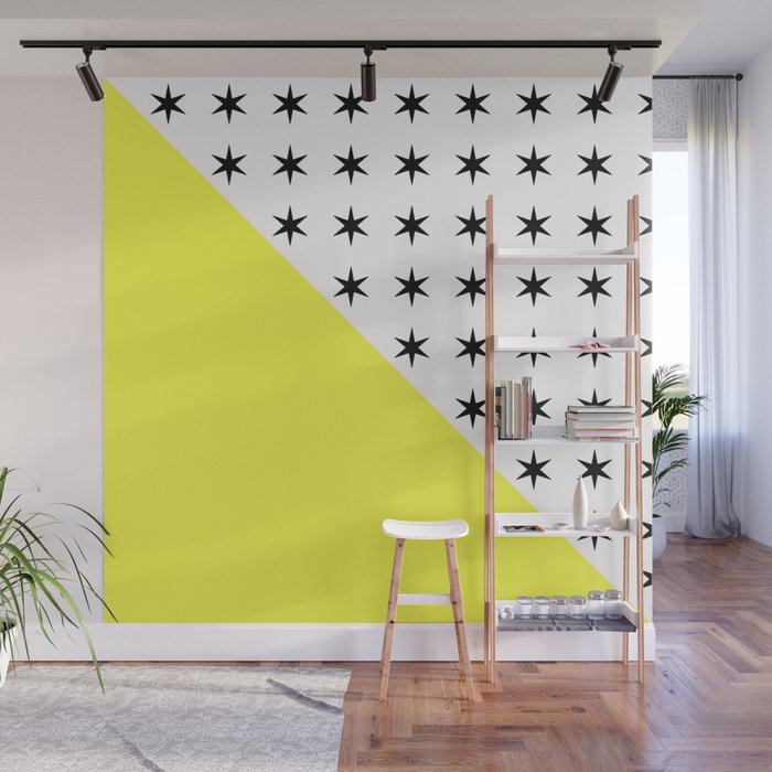 Black Stars And Sunshine Yellow - Colourful pattern Wall Mural