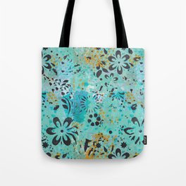 Monoprint 1 - blue and yellow with black flowers Tote Bag