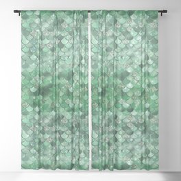 Green Mermaid Pattern Glam Sheer Curtain